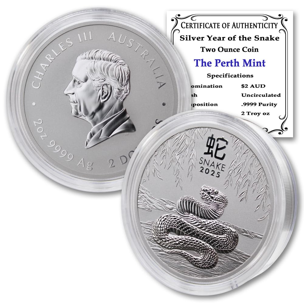 2025 P 2 oz Silver Australian Lunar Series III Year of the Snake Coin Brilliant Uncirculated (in Capsule) with Certificate of Authenticity $2 Seller BU