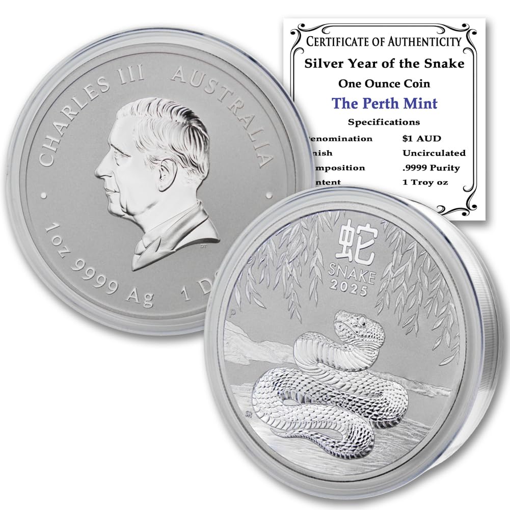 2025 P 1 oz Australian Silver Lunar Series III Year of the Snake Coin Brilliant Uncirculated (in Capsule) with Certificate of Authenticity $1 BU