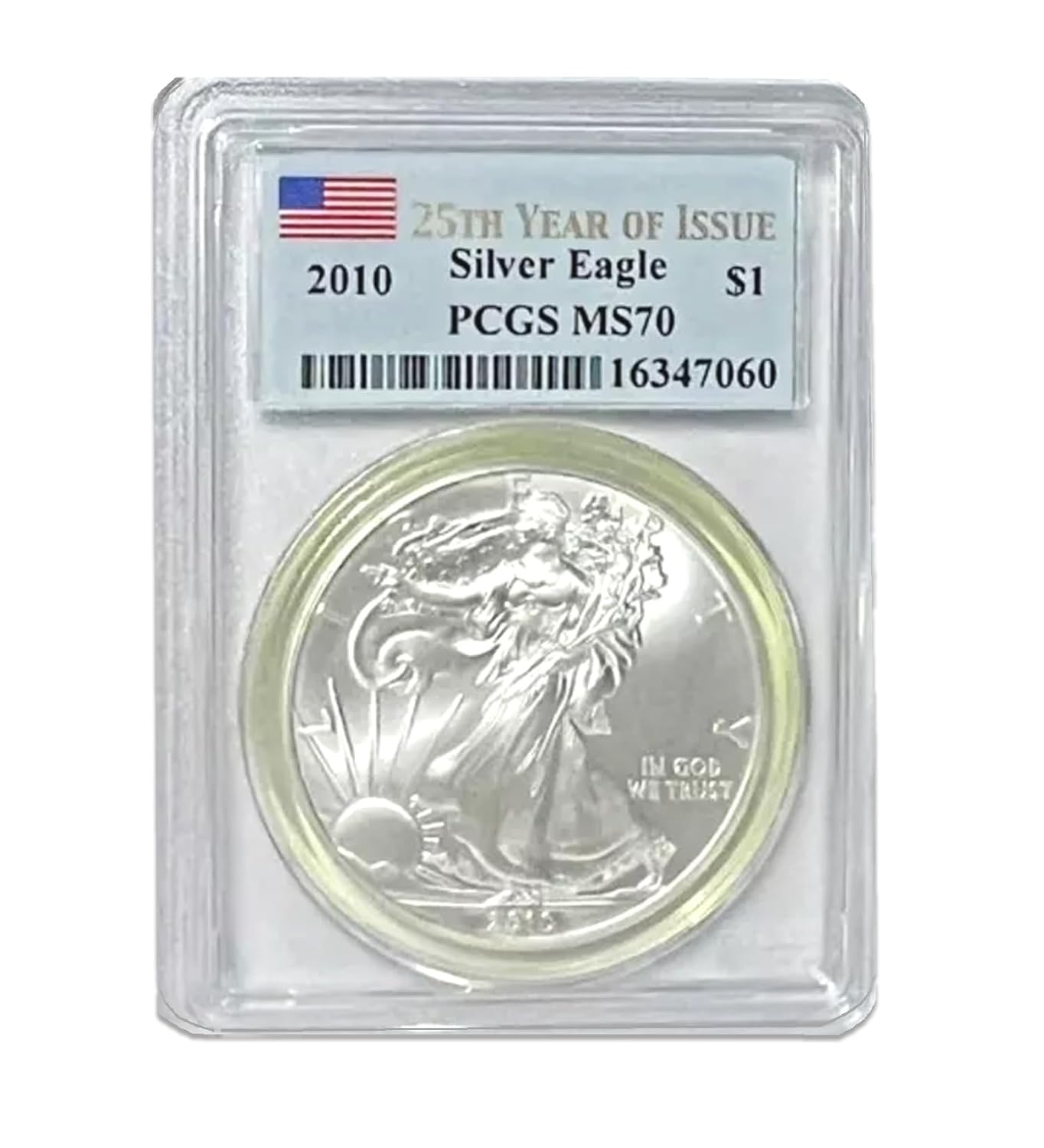 USA 2010 $1 American Silver Eagle Coin - MS70 PCGS - 25th Year of Issue