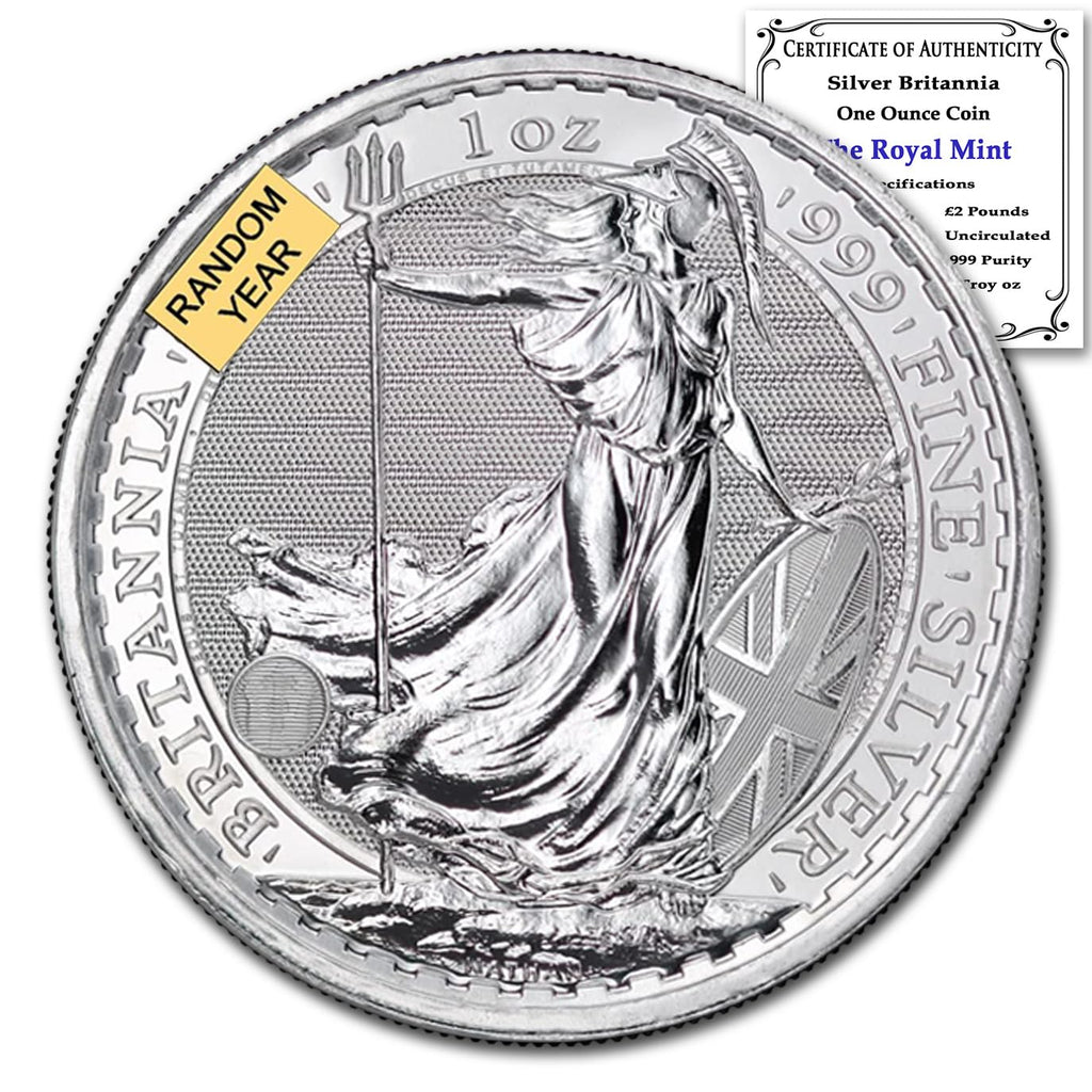 1997 - Present (Random Year) GB 1 oz Silver Britannia Coin Brilliant Uncirculated with Certificate of Authenticity £2 GBP Seller BU