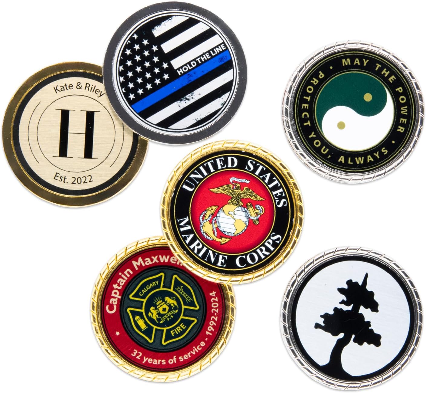 Custom Engraved Challenge Coin - Personalized Medallions by Gem Awards (1 Sided, Silver - Rope Edge)