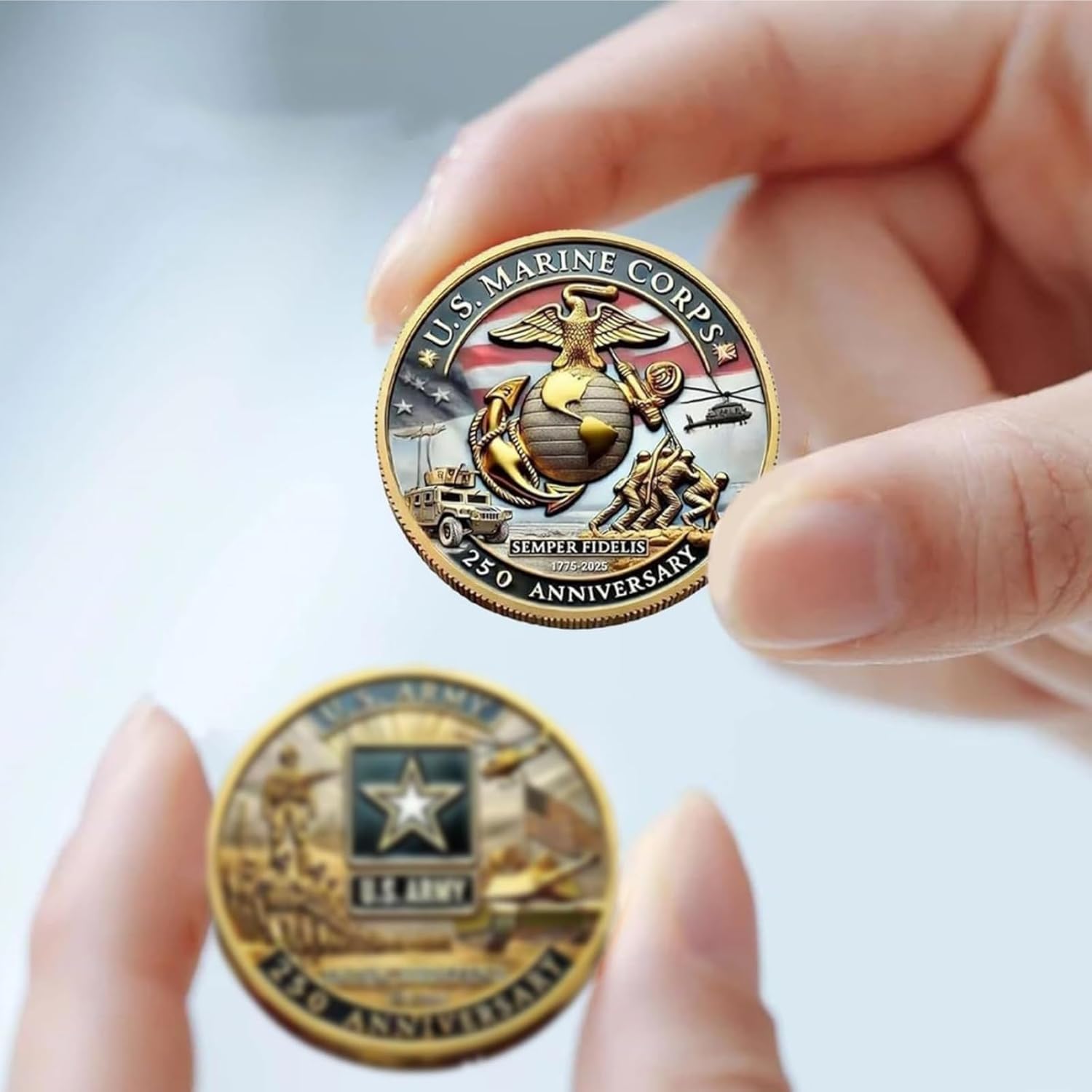 250th Anniversary U.S. Armed Forces Commemorative Coin - Patriotic Military Collectible with Engraved Service Branch Insignia，Patriotic Marine Corps Collectible (Army)