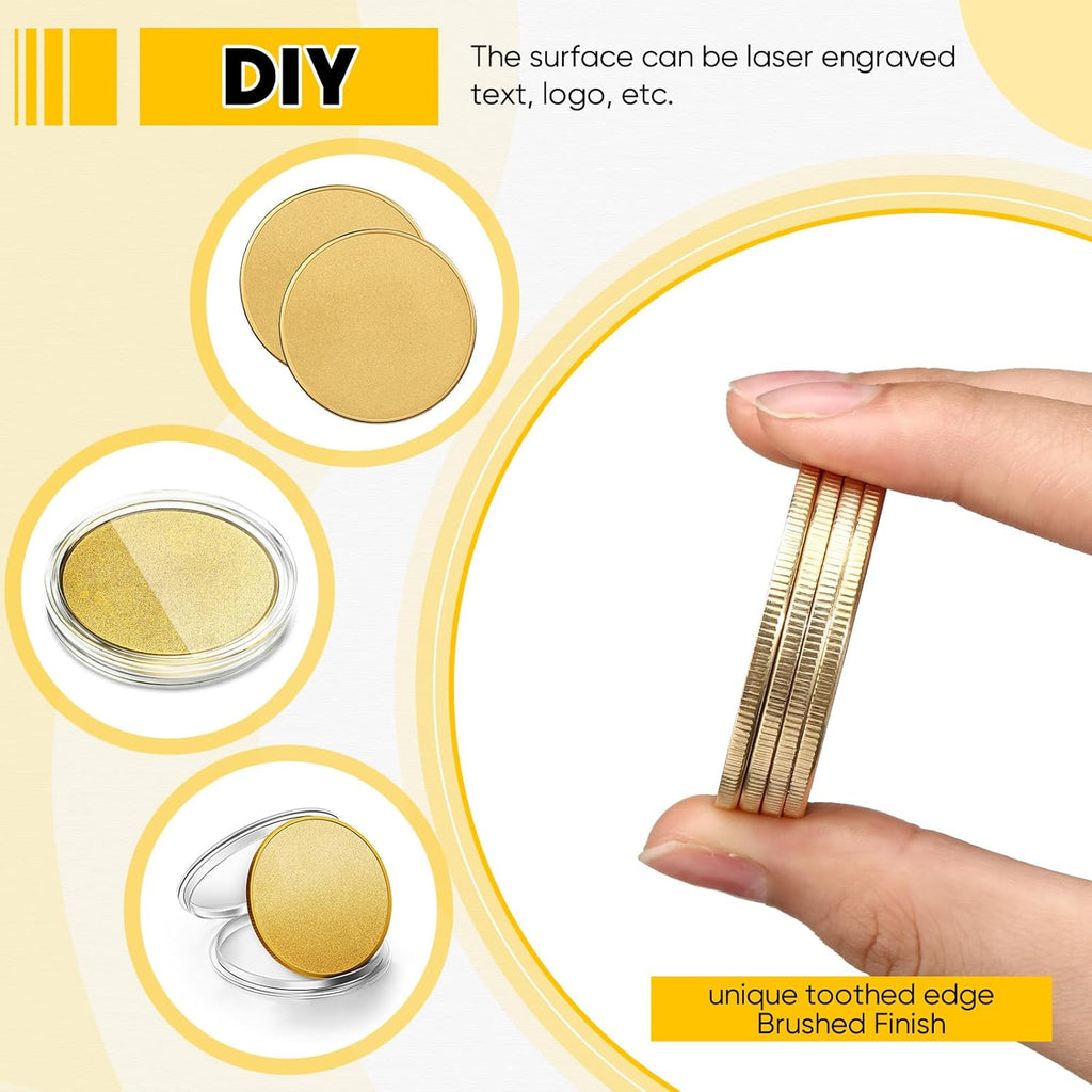 Blank Challenge Coins Threaded Edged 40 mm with Acrylic Box for Engraving Blanks Coin Laser Engravable Pattern for DIY Crafts Birthday Travel Collection
