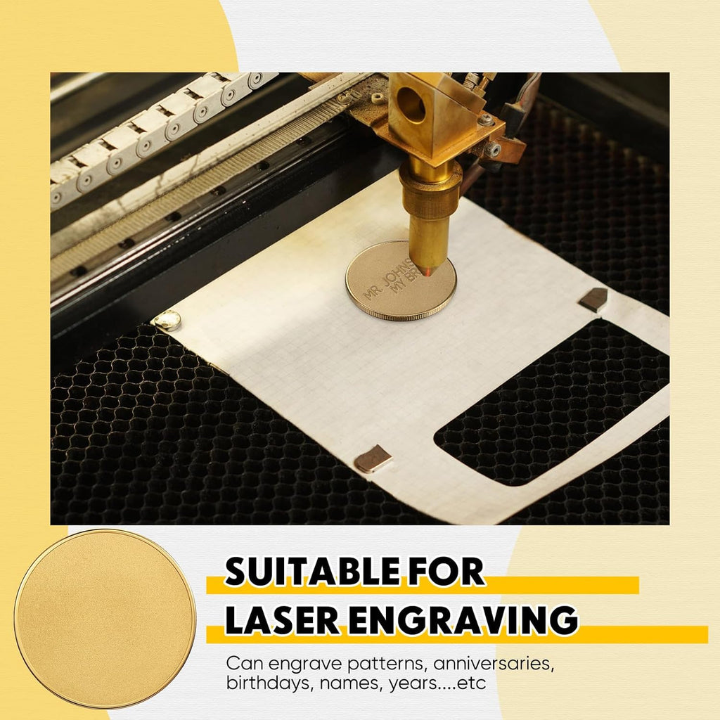 Blank Challenge Coins Threaded Edged 40 mm with Acrylic Box for Engraving Blanks Coin Laser Engravable Pattern for DIY Crafts Birthday Travel Collection