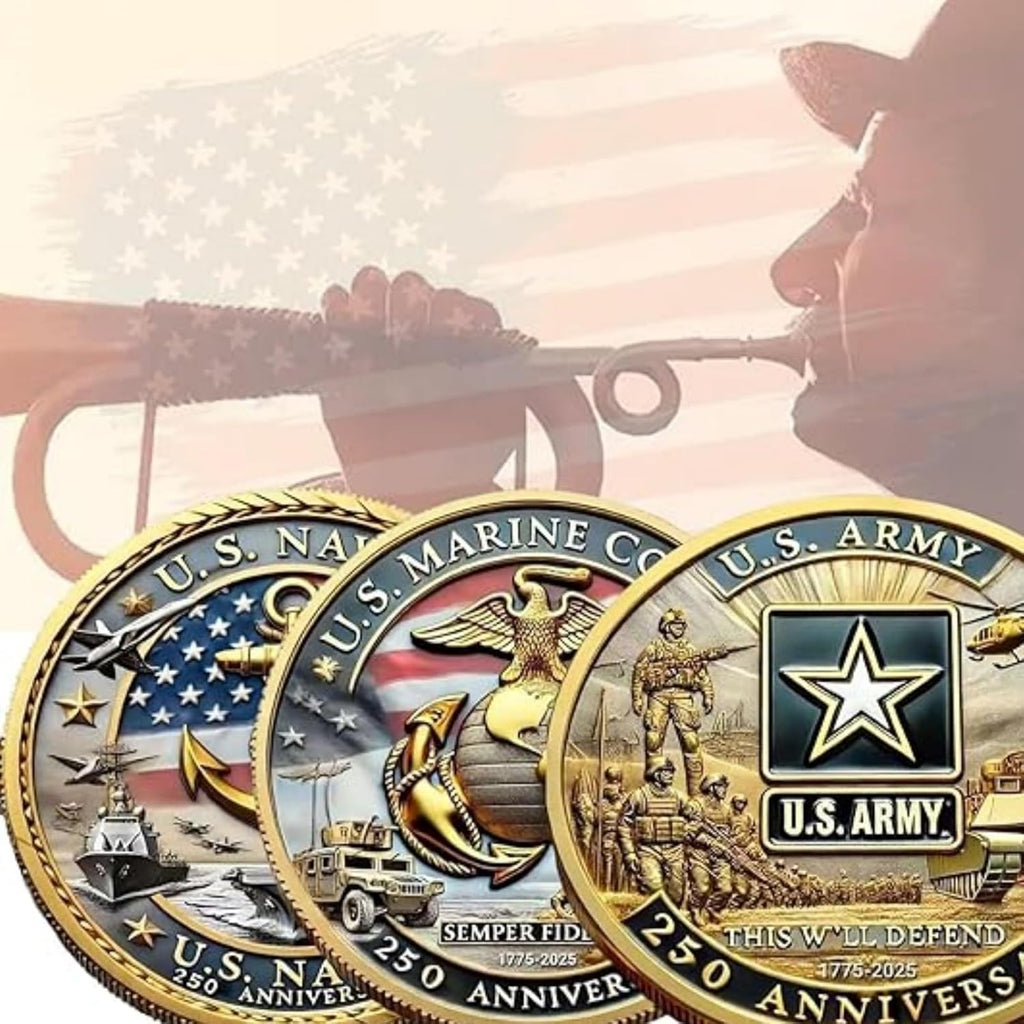 250th Anniversary U.S. Armed Forces Commemorative Coin - Patriotic Military Collectible with Engraved Service Branch Insignia，Patriotic Marine Corps Collectible (Army)