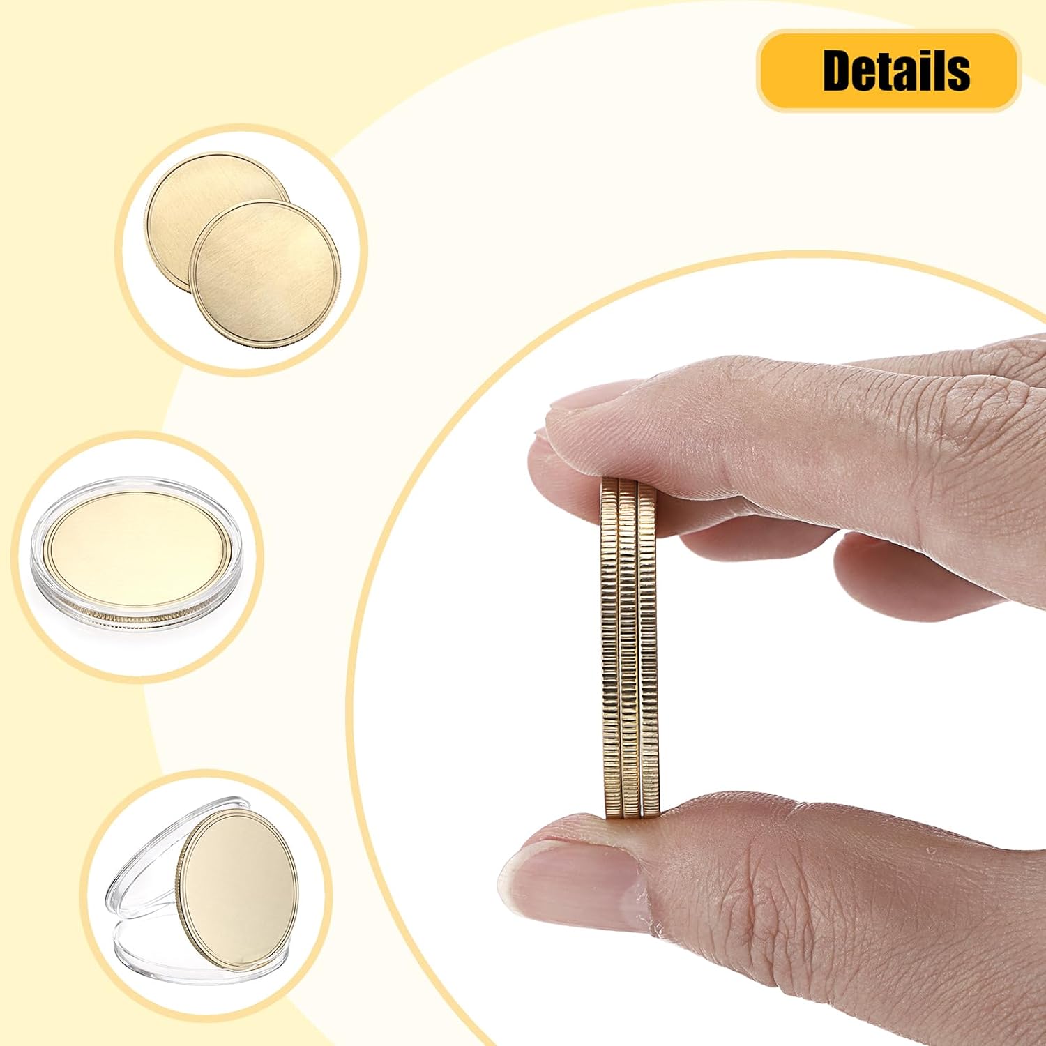 OwnMy 60PCS Blank Challenge Coins for Laser Engraving, 1.6 Inch Engraving Blank Brass Coins Metal Stamping Coins with Acrylic Protection Boxes, Custom Blank Challenge Coins Collections for DIY Crafts