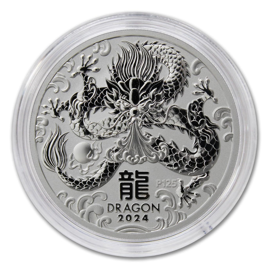 2024 P 1 oz Silver Australian Lunar Series III Year of the Dragon Coin (in Capsule) Brilliant Uncirculated with Certificate of Authenticity $1 Seller BU