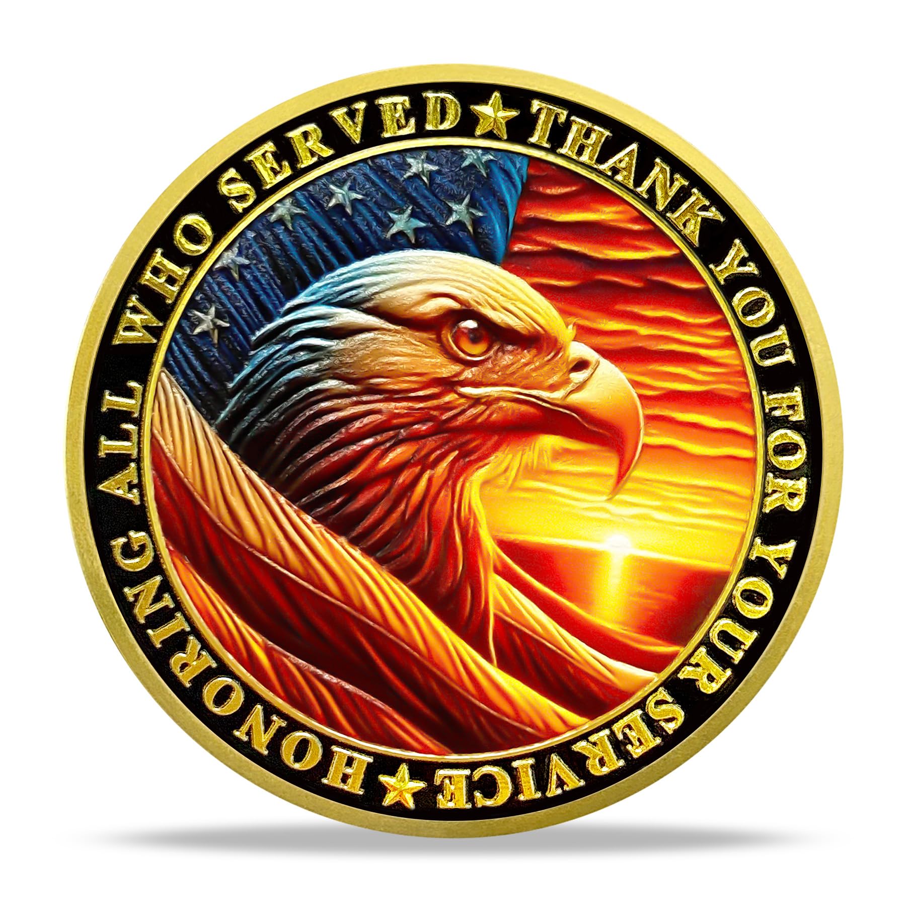 Patriotic Military Challenge Coin | Soaring Eagle & Battlefield Memorial Military Chip & Veterans Thank You for Your Service Token | Appreciation Gift for Military & Veterans & Patriots in Service