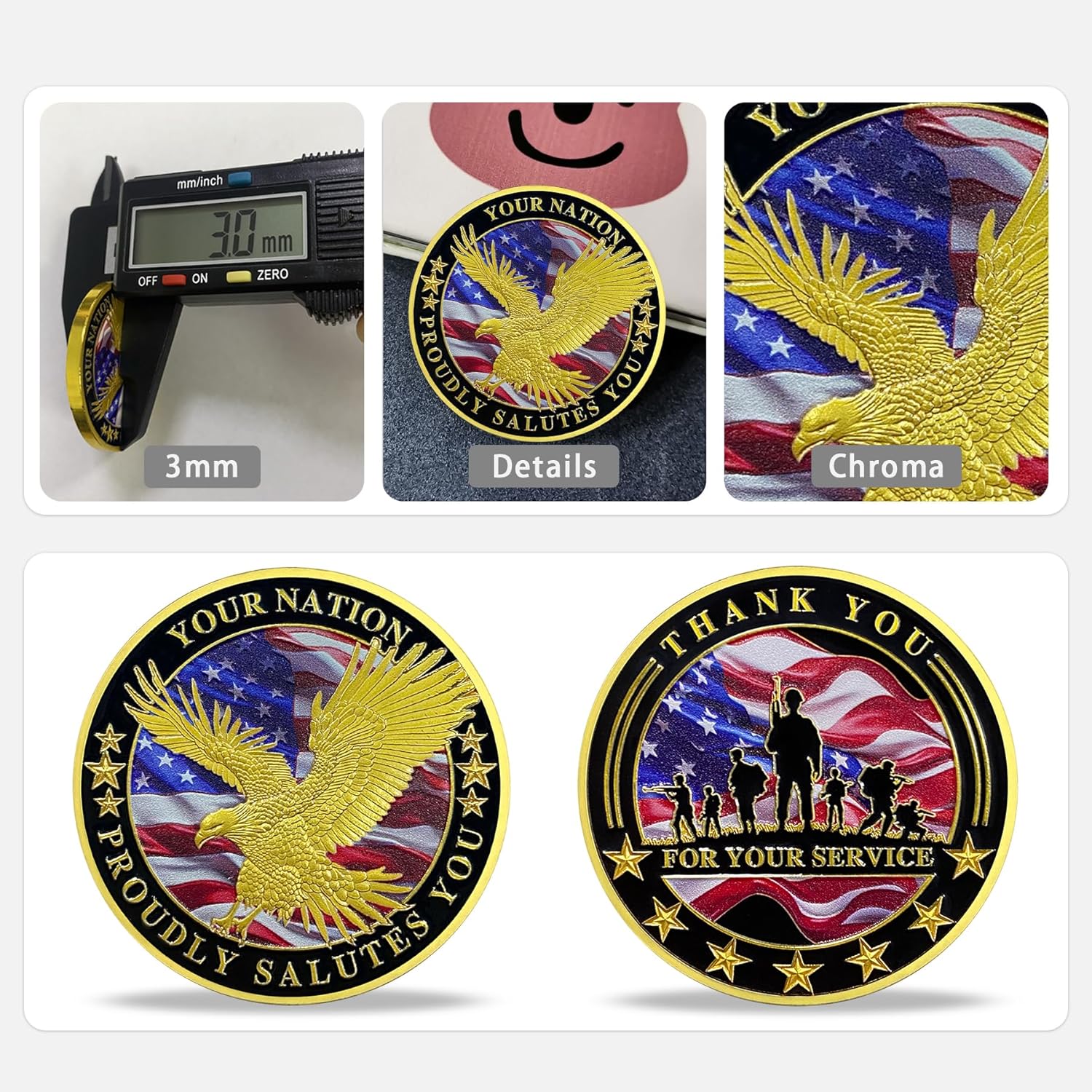 Patriotic Military Challenge Coin | Soaring Eagle & Battlefield Memorial Military Chip & Veterans Thank You for Your Service Token | Appreciation Gift for Military & Veterans & Patriots in Service