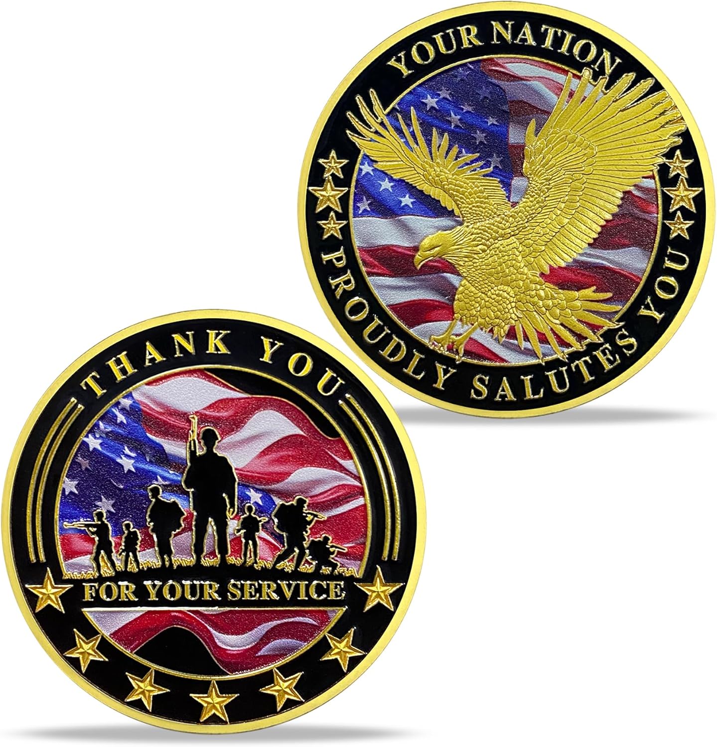 Patriotic Military Challenge Coin | Soaring Eagle & Battlefield Memorial Military Chip & Veterans Thank You for Your Service Token | Appreciation Gift for Military & Veterans & Patriots in Service