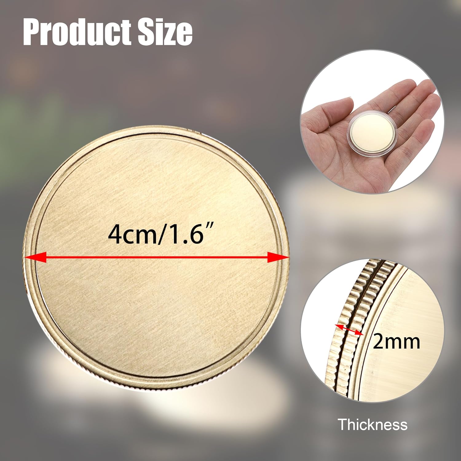 OwnMy 60PCS Blank Challenge Coins for Laser Engraving, 1.6 Inch Engraving Blank Brass Coins Metal Stamping Coins with Acrylic Protection Boxes, Custom Blank Challenge Coins Collections for DIY Crafts