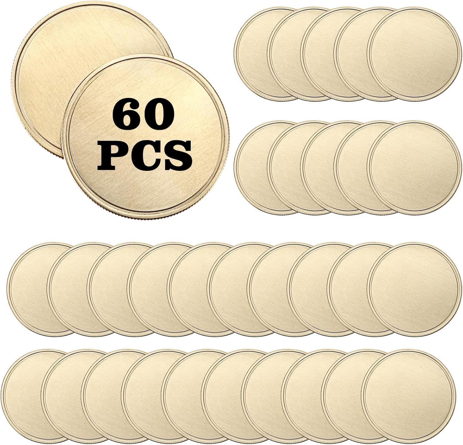 OwnMy 60PCS Blank Challenge Coins for Laser Engraving, 1.6 Inch Engraving Blank Brass Coins Metal Stamping Coins with Acrylic Protection Boxes, Custom Blank Challenge Coins Collections for DIY Crafts