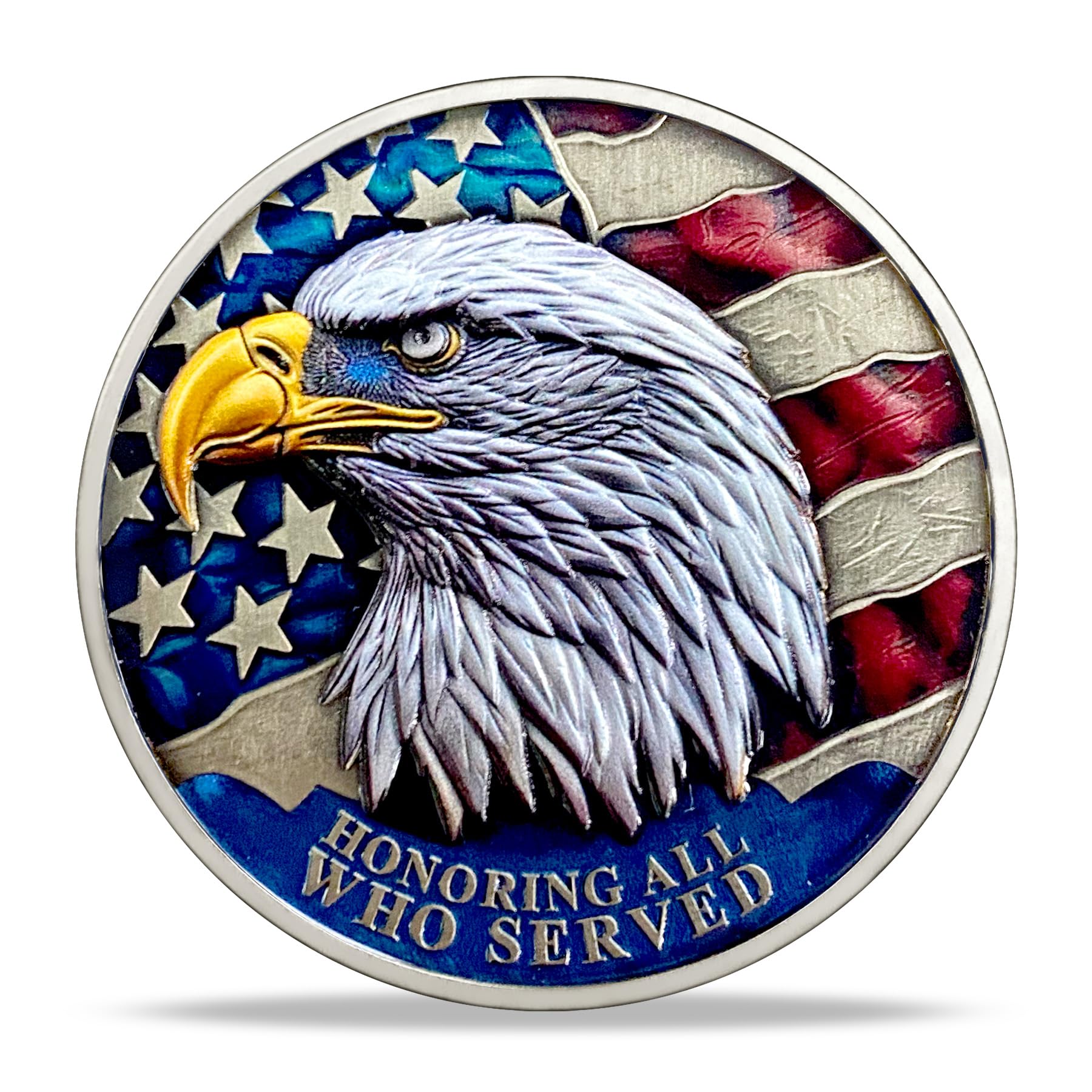 Patriotic Military Challenge Coin | Soaring Eagle & Battlefield Memorial Military Chip & Veterans Thank You for Your Service Token | Appreciation Gift for Military & Veterans & Patriots in Service
