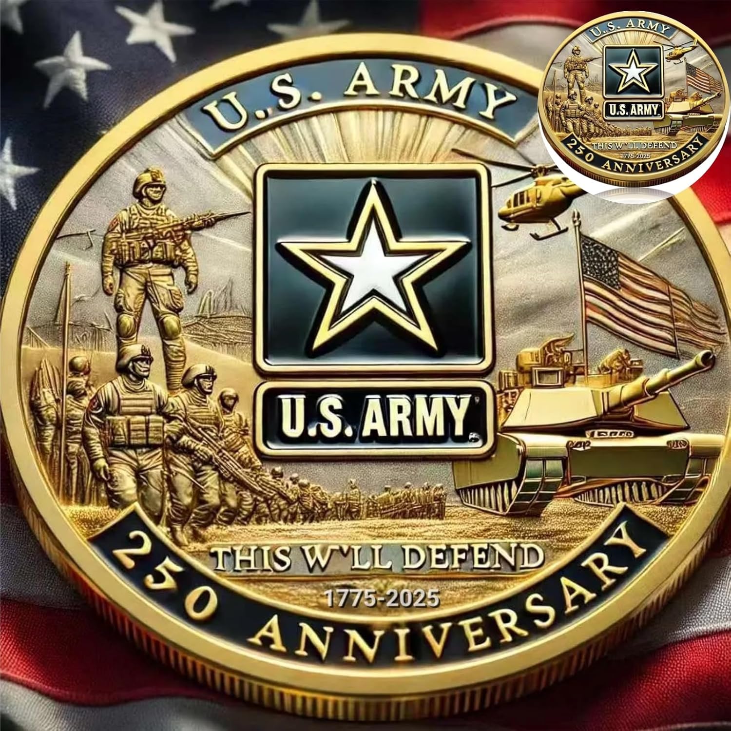 250th Anniversary U.S. Armed Forces Commemorative Coin - Patriotic Military Collectible with Engraved Service Branch Insignia，Patriotic Marine Corps Collectible (Army)
