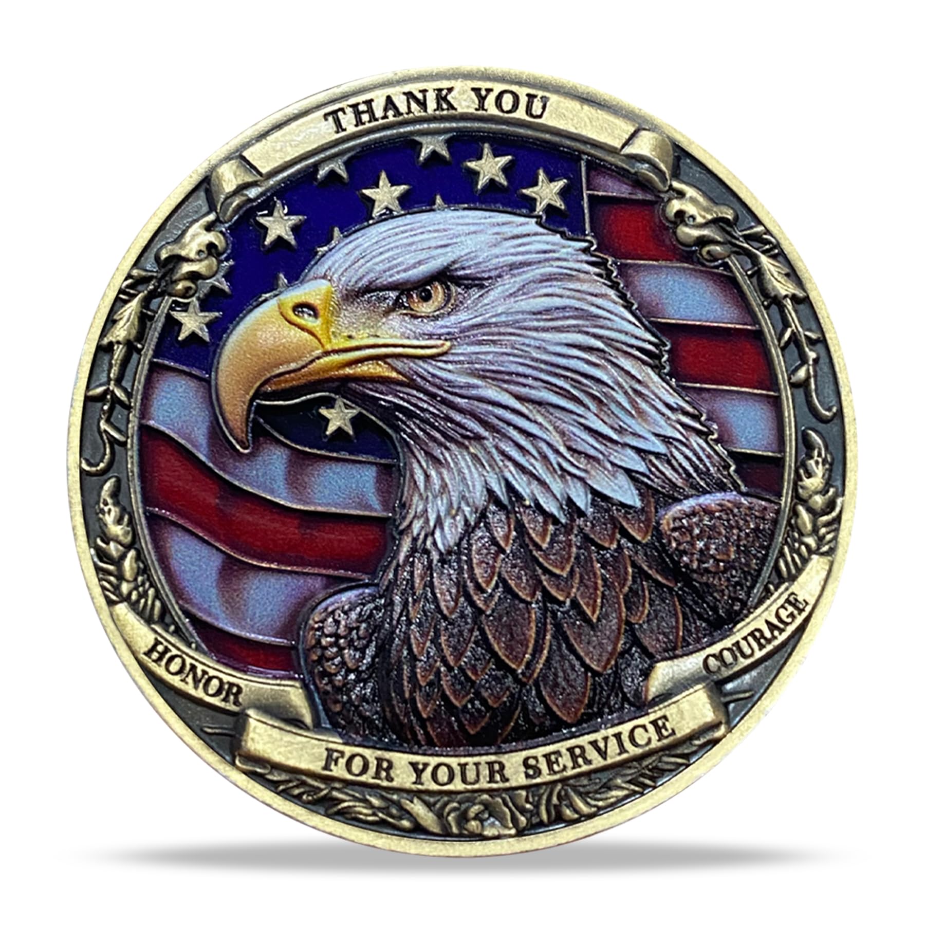 Patriotic Military Challenge Coin | Soaring Eagle & Battlefield Memorial Military Chip & Veterans Thank You for Your Service Token | Appreciation Gift for Military & Veterans & Patriots in Service