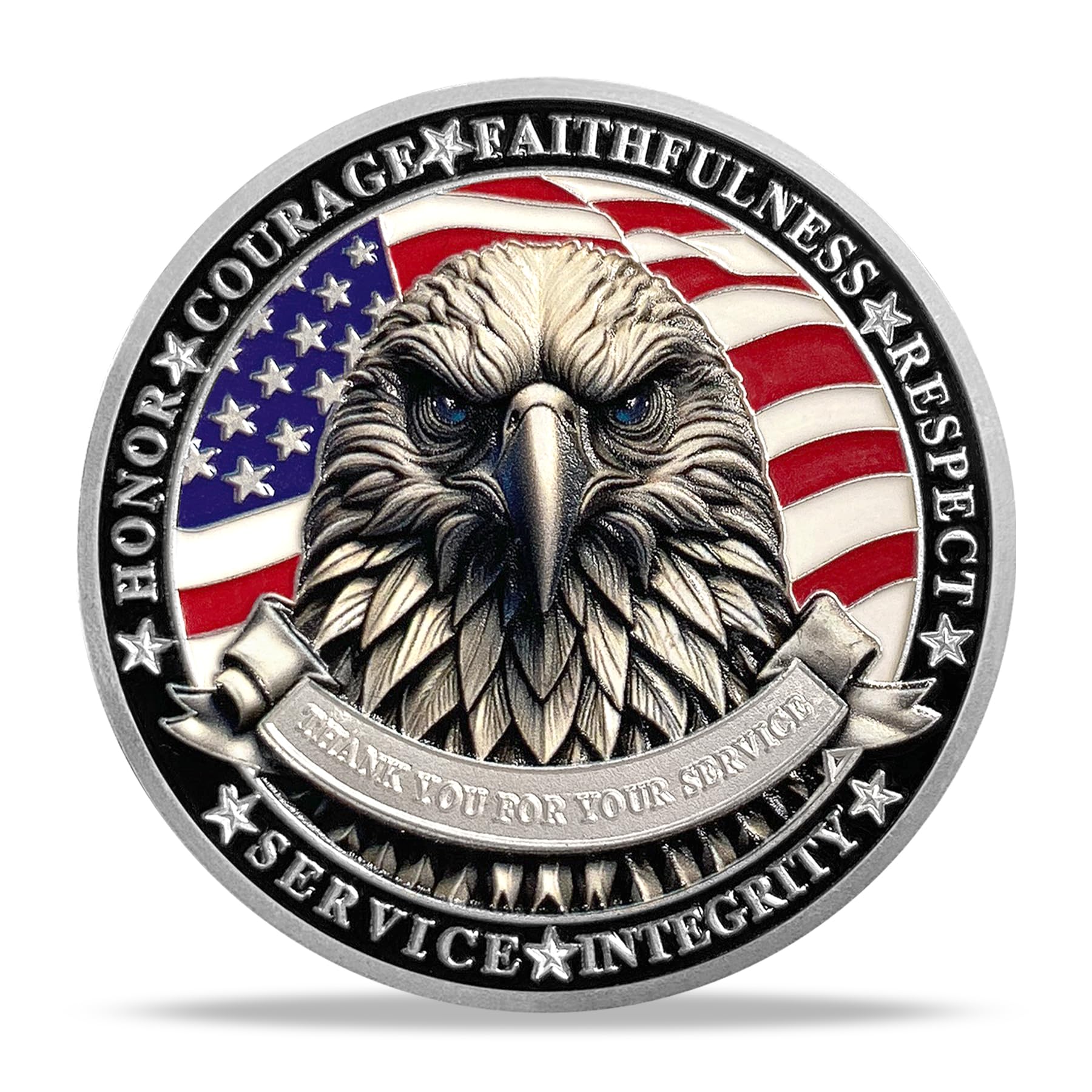 Patriotic Military Challenge Coin | Soaring Eagle & Battlefield Memorial Military Chip & Veterans Thank You for Your Service Token | Appreciation Gift for Military & Veterans & Patriots in Service