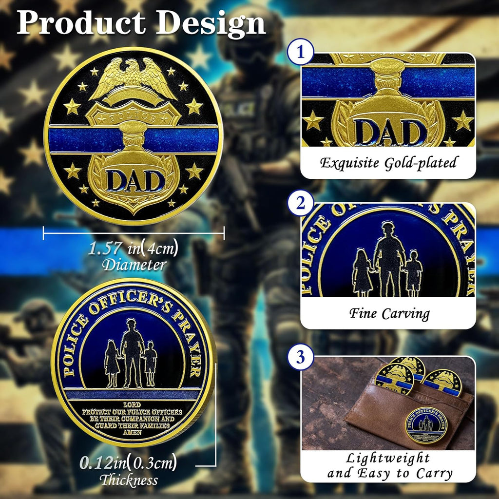 Police Challenge Coin for Dad Police, Police Coin for Law Enforcement Gifts, Police Officer Challenge Coin for Thank You for Your Service Appreciation Gifts