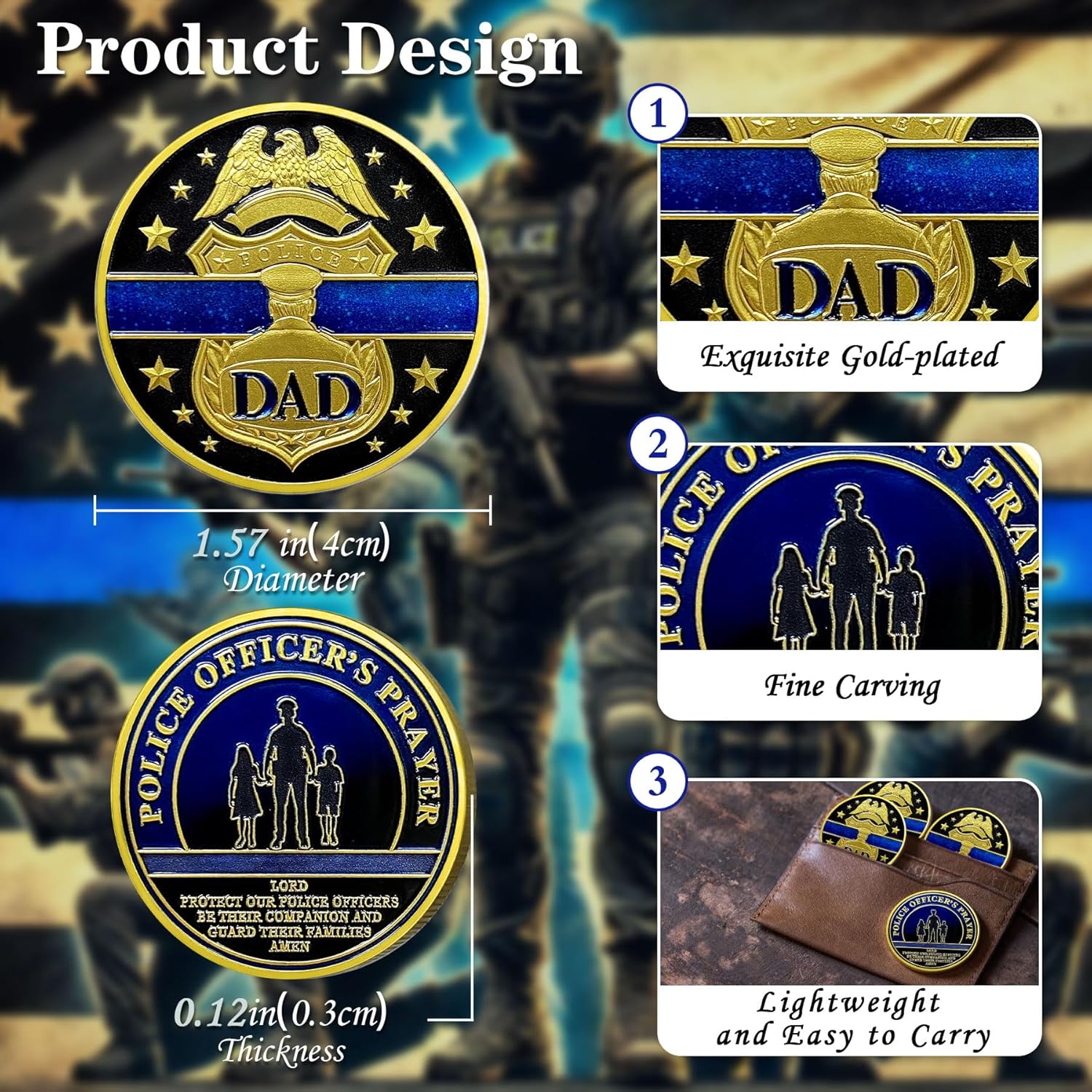 Police Challenge Coin for Dad Police, Police Coin for Law Enforcement Gifts, Police Officer Challenge Coin for Thank You for Your Service Appreciation Gifts