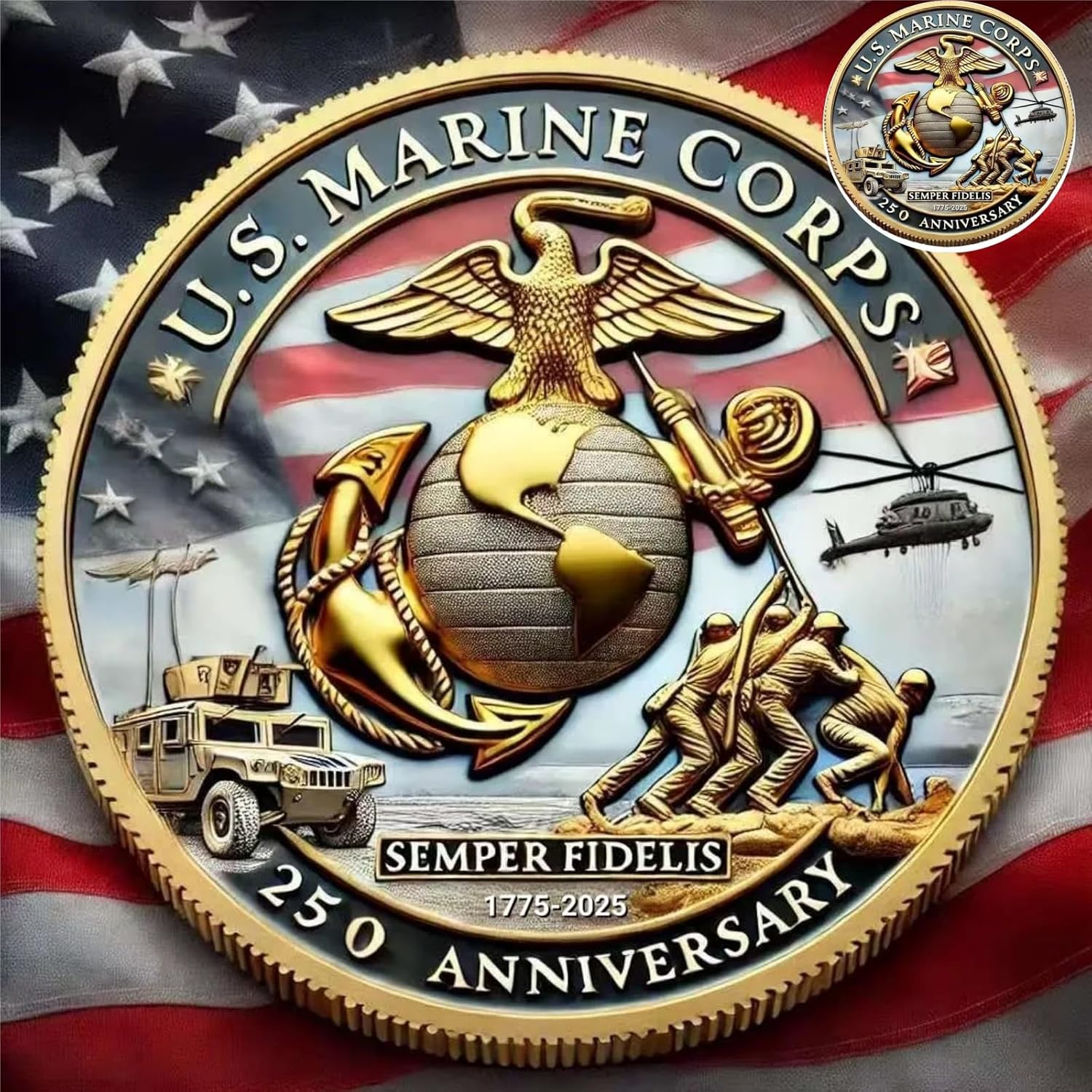 250th Anniversary U.S. Armed Forces Commemorative Coin - Patriotic Military Collectible with Engraved Service Branch Insignia，Patriotic Marine Corps Collectible (Army)