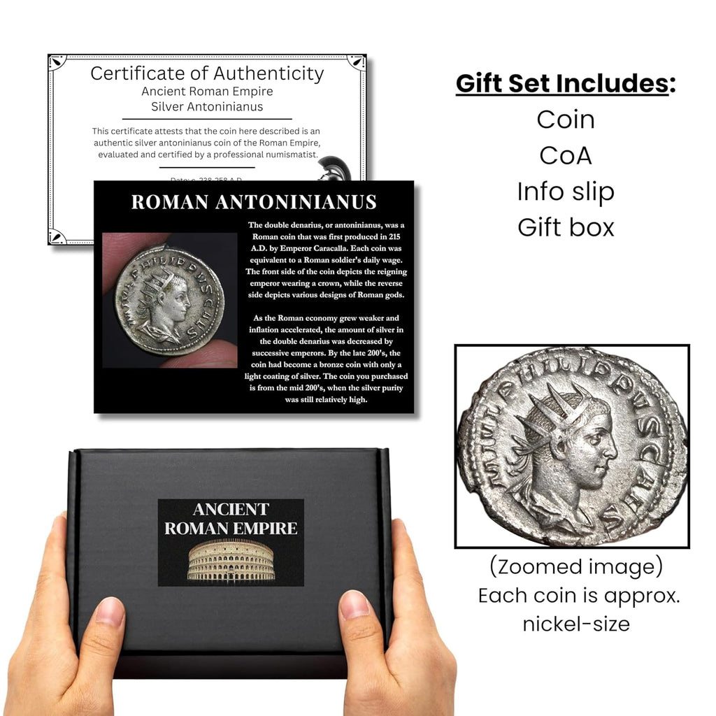 1700 Year Old Ancient Roman Empire Silver Double Denarius Coin Gift Set with Certificate of Authenticity | Imperial Rome Genuine Historical Artifact